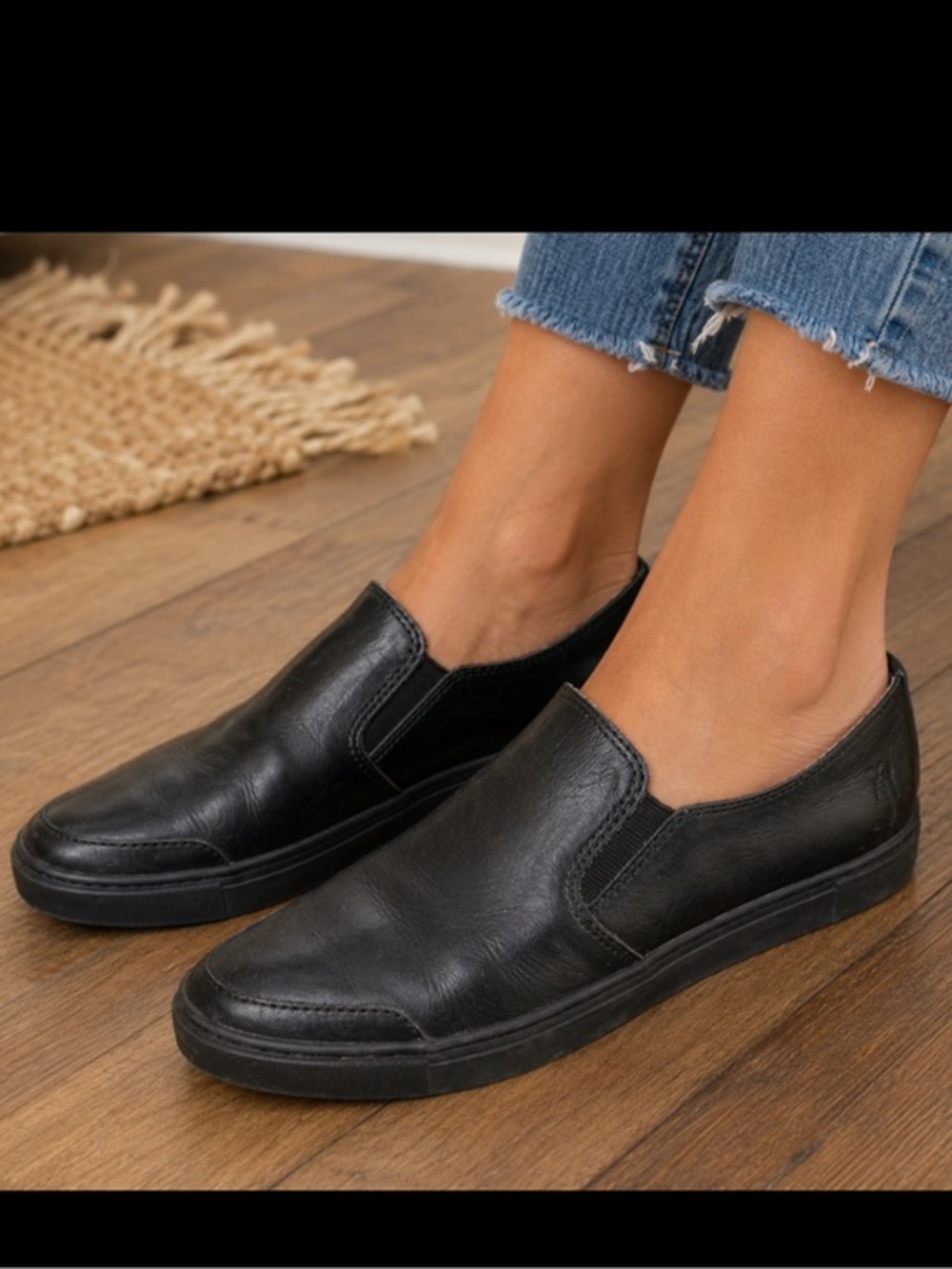 Frye Black Leather Slip On Loafers Shoes Women’s Size 7.5